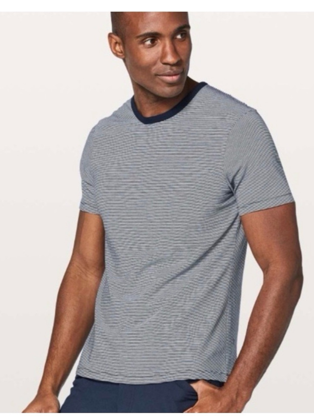 lululemon athletica 5 year Basic Tee in Delta Stripe/Navy/White